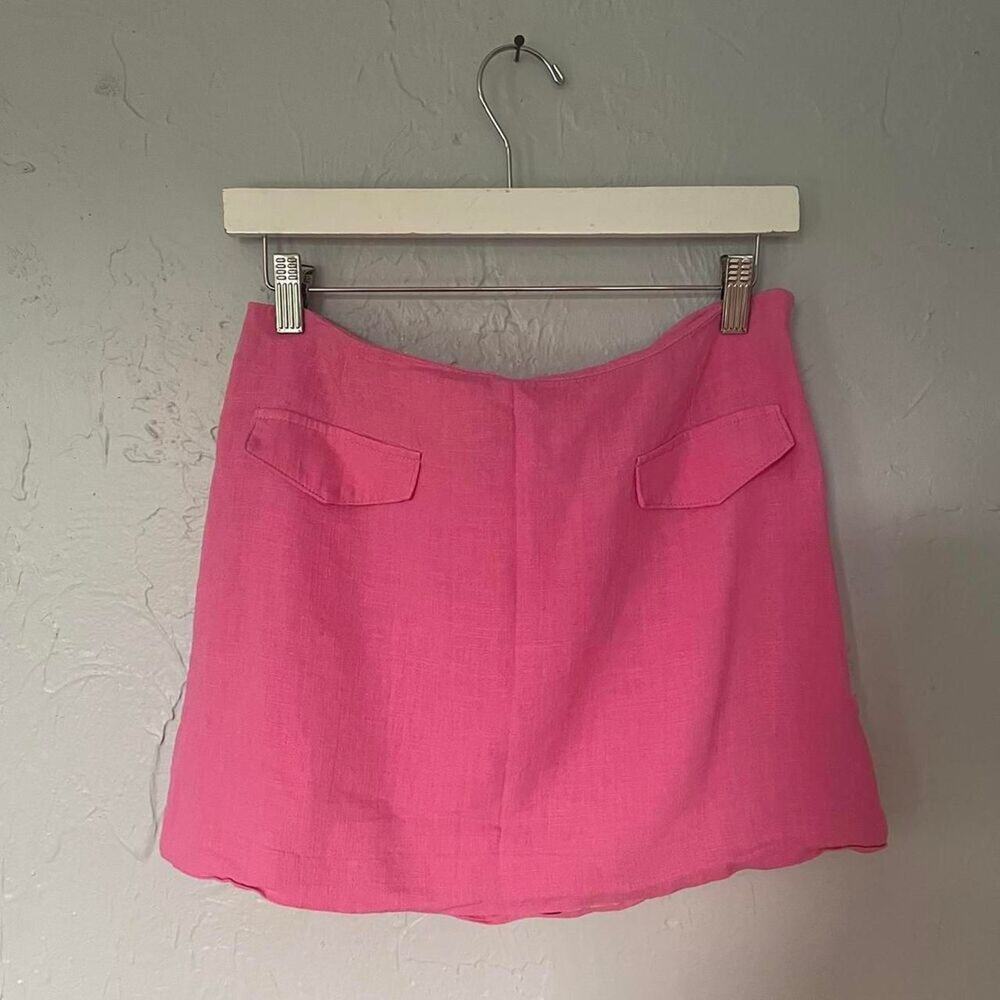 H & M Women's Barbie Pink Linen Blend Preppy Mini Skirt Size S